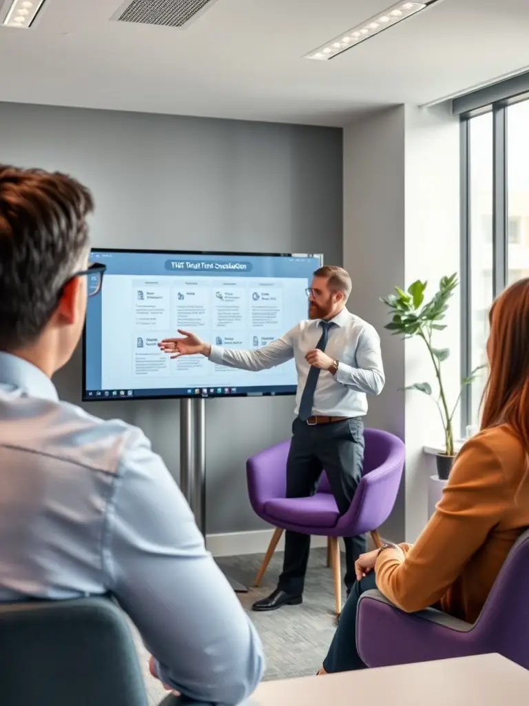 Consultant presenting a digital transformation strategy to executives.