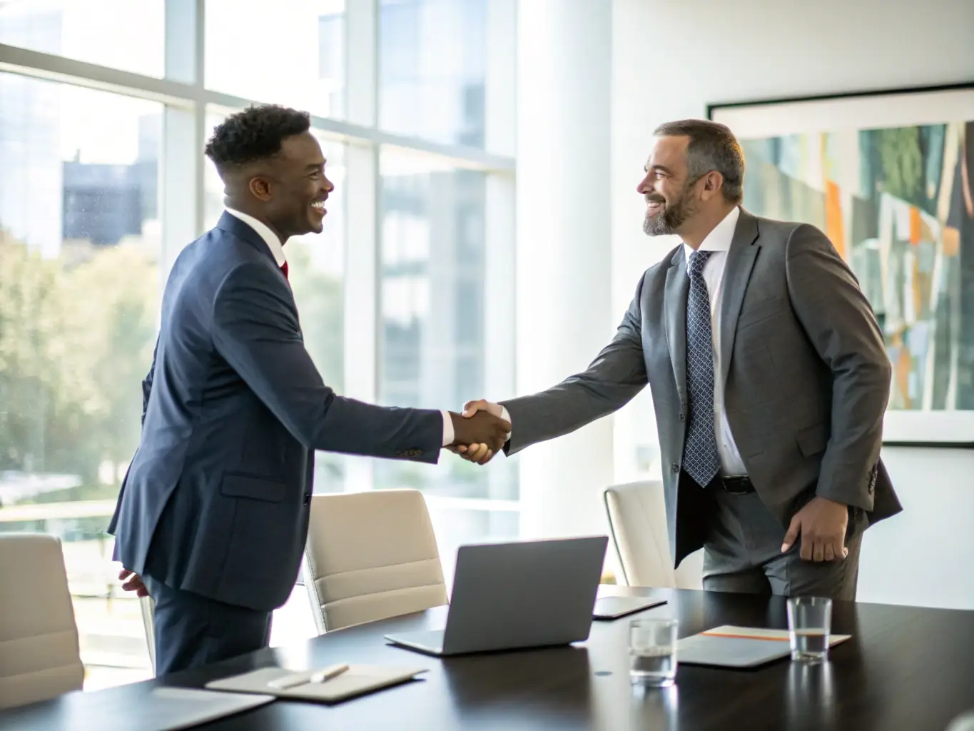A digital dashboard displaying a 98% SAP project success rate, with satisfied business professionals shaking hands in a modern office, representing successful SAP implementations by JGM Consultancy Technology.